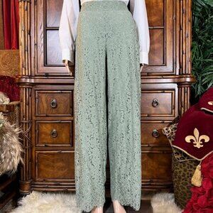 Isaac Mizrahi Live! Sage Green Lace Cotton Blend Scallop Hem Pant